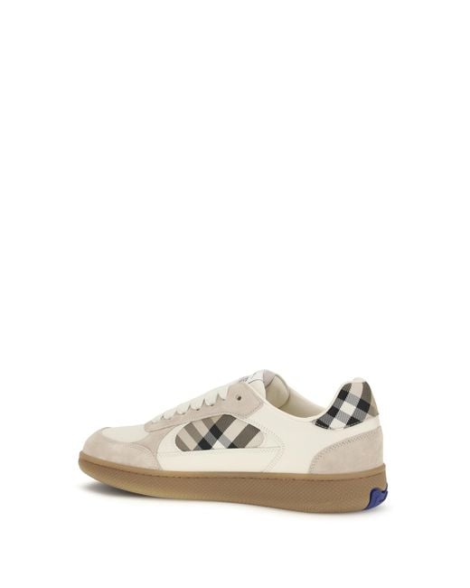 Burberry White Terrace Leather And Check Sneakers for men