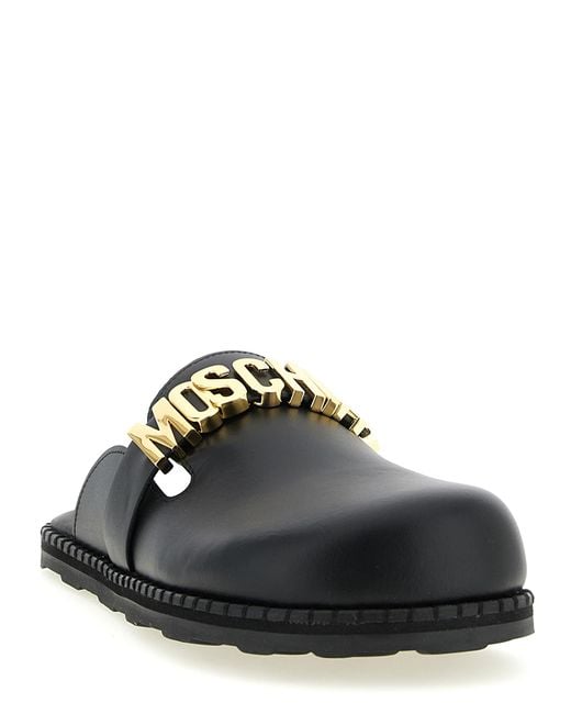 Moschino Black Leather Sabots