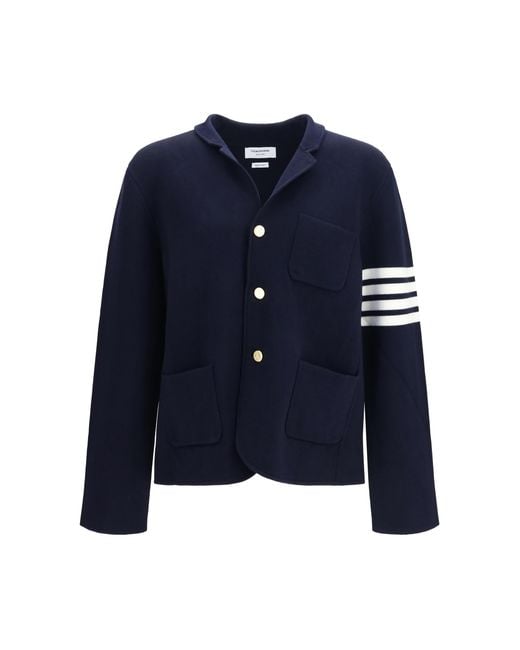 Thom Browne Blue Single-Breasted Wool Jacket With Four-Bar Sleeve Detail Coat for men