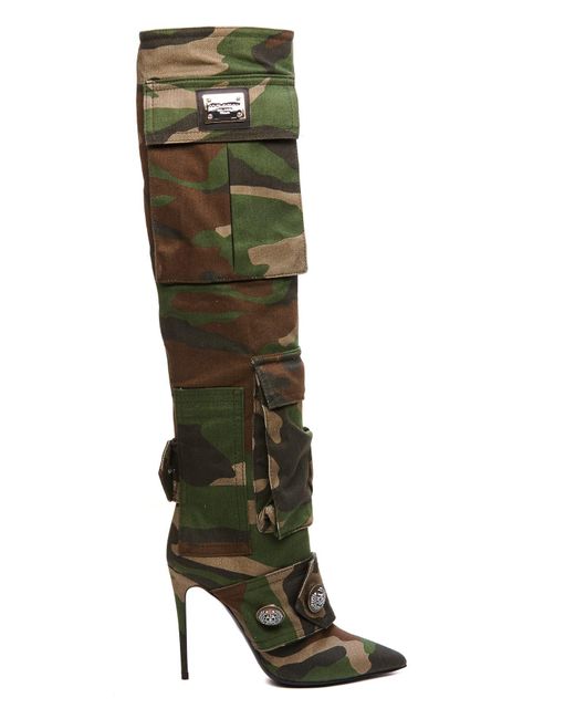 Dolce & Gabbana Green Patchwork Camouflage Boots