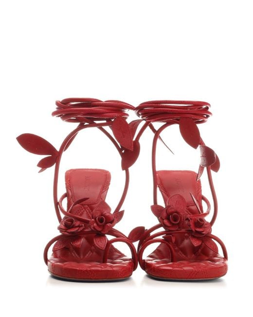 Burberry Red Ivy Flora Heeled Leather Sandals
