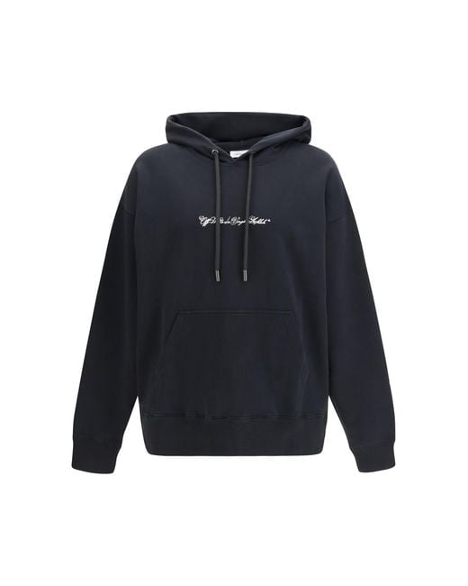 Off-White c/o Virgil Abloh Black Hoodie Script Arrow Diagonal Cotton Sweatshirts for men