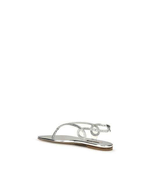 Casadei White Silver Calf Leather Bos Taurus Flat Sandals