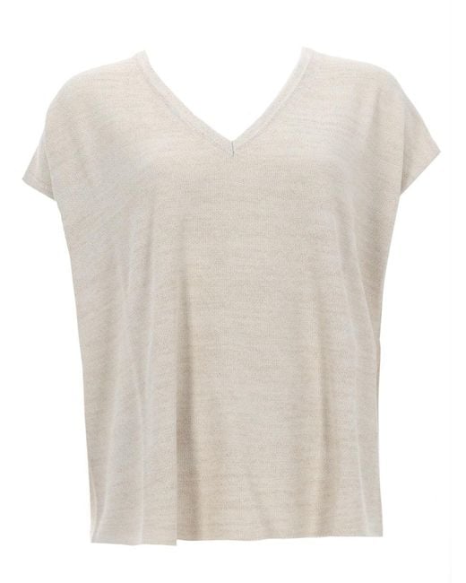 Fabiana Filippi White V-Neck Top Cotton Tops