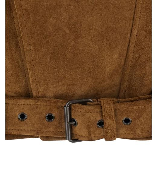 Saint Laurent Brown Jacket Suede Calf Leather Coat