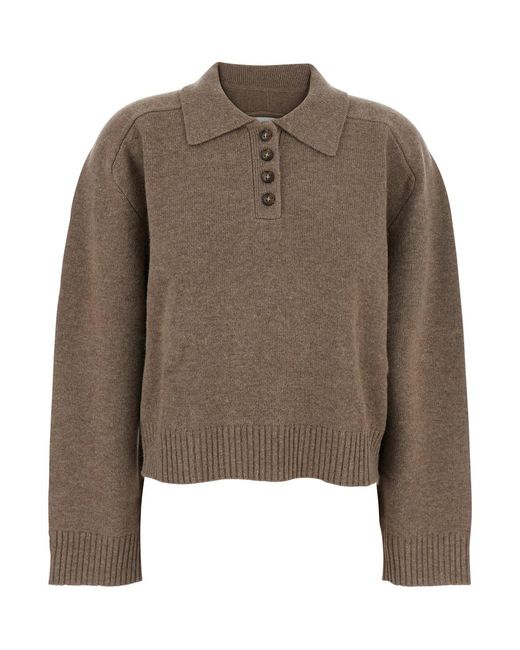 Loulou de Saison Brown Cashmere Polo Style Sweater