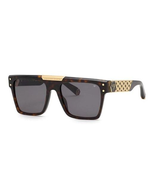Philipp Plein Gray Sunglasses Square Full Rim, Dark Havana Frame And Lens Spp0800722