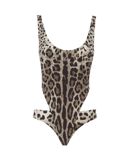 Dolce & Gabbana White Print One-Piece Swimsuit With Cut-Out