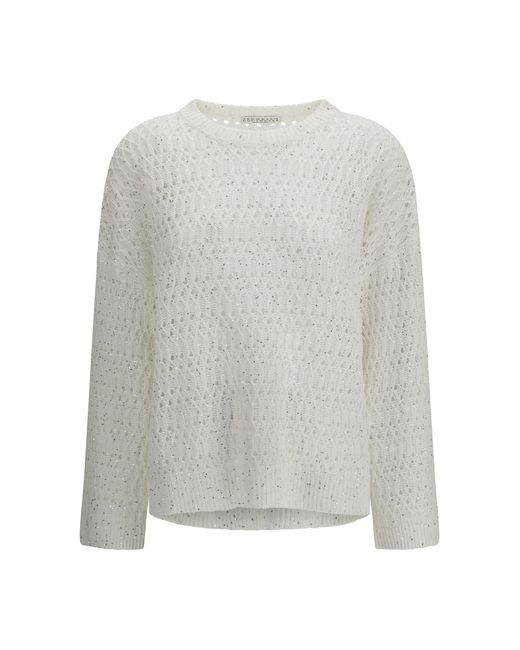 Brunello Cucinelli Gray Openwork Sweater Silk; Nylon