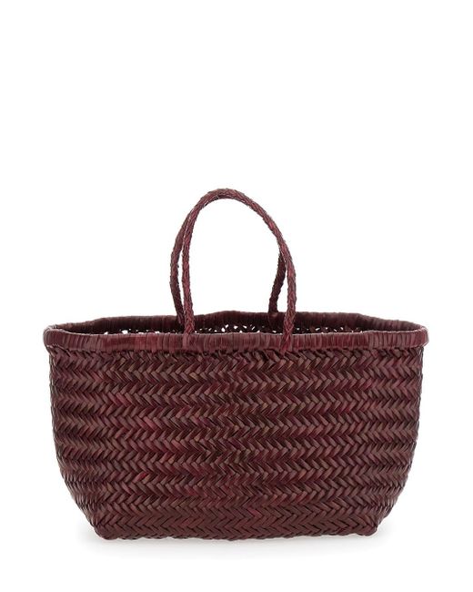 Dragon Diffusion Purple Triple Jump Bordeaux Handbag With Two Top Handles And Interwoven Design
