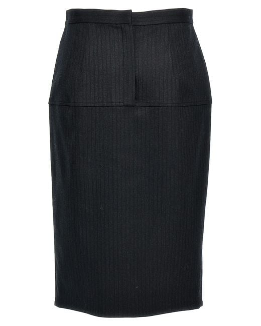 Fendi Black Pinstriped Wool Skirt
