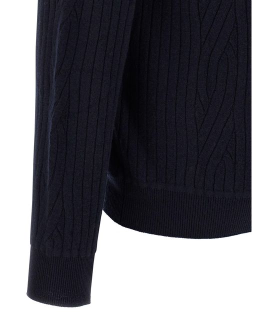 Brioni Blue Ribbed And Braid Cardigan for men