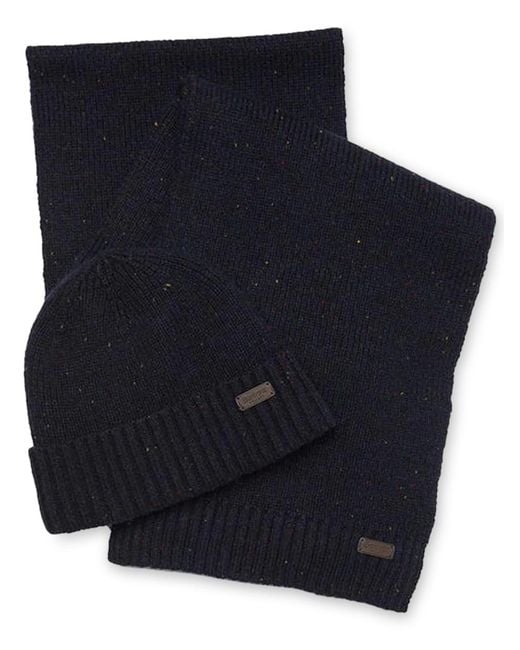 Barbour Blue "Carlton Fleck" Scarf And Cap Gift Set for men