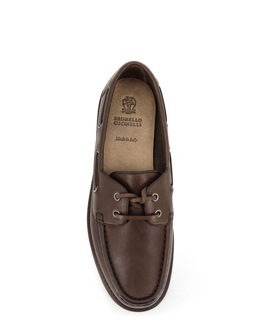 Brunello Cucinelli Brown Leather Loafers With Monili Detail
