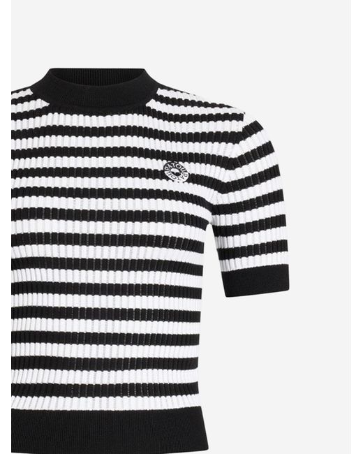 Patou Black Cotton Sweater With Striped Pattern