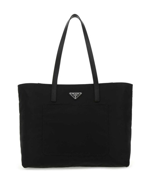 Prada Triangle Logo Tote Bag in Black | Lyst