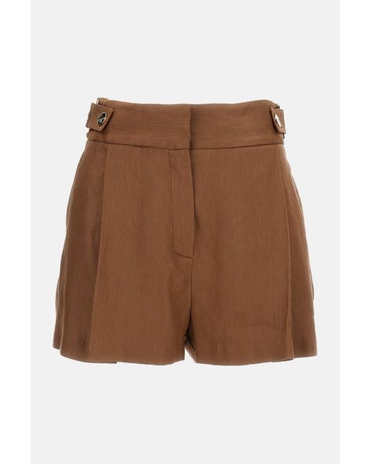 Elisabetta Franchi Brown Tan Linen Blend Shorts