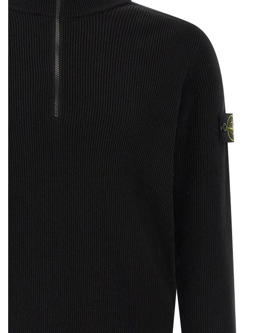 Stone Island Black Ribbed Cotton Sweater for men