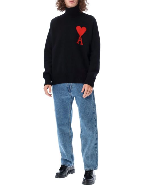 AMI Blue Ami De Coeur Funnel Neck Sweater for men