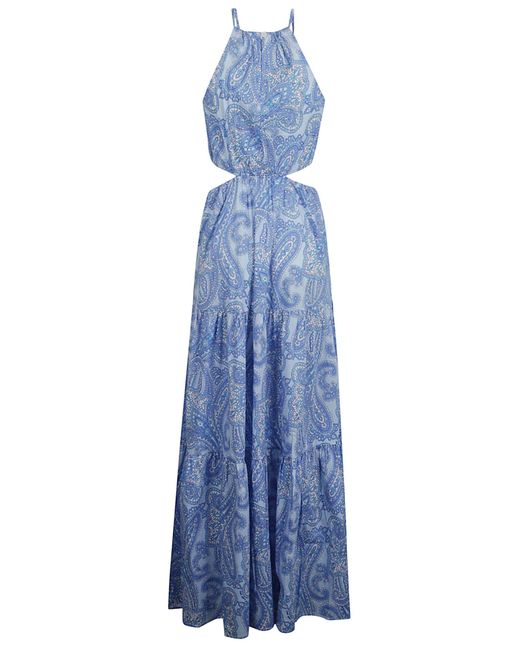 Mc2 Saint Barth Blue Paisley Print Cut-Out Detail Dress