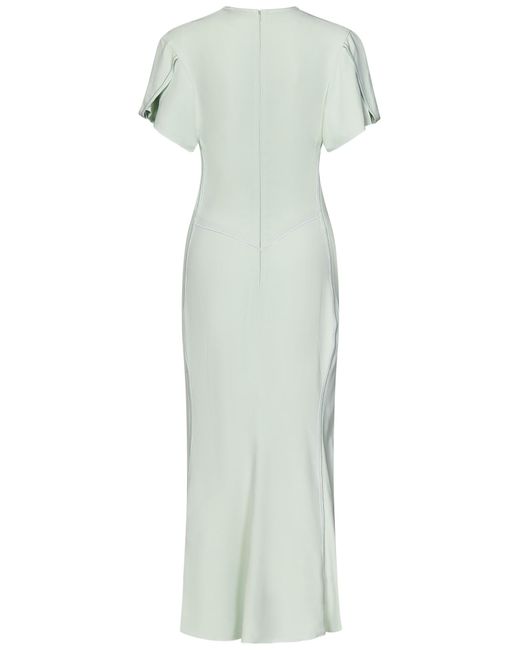 Victoria Beckham Green Gathered V-Neck Midi Dress Midi Dress