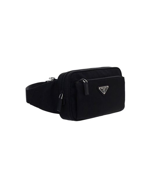 Prada Black Logo Plaque Belt Bag for men