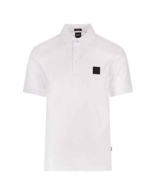 Boss White Cotton Jersey Polo Shirt With Logo Plaque for men