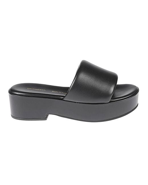 Liviana Conti Black Leather Platform Sandals
