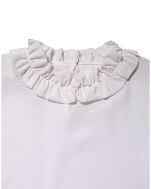 Dolce & Gabbana Gray Ruffled Neckline Blouse Pullover Top Silk