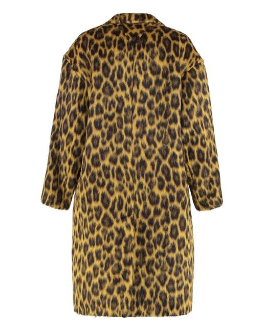 Bottega Veneta Yellow Coat With Leopard Print Alpaca Wool