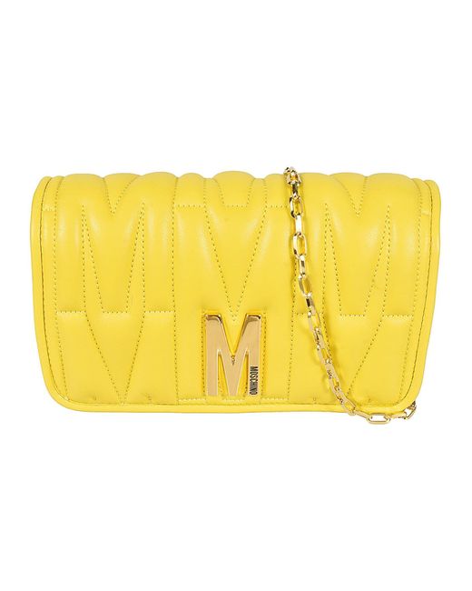 Moschino Yellow M Plaque Quilted Flap Chain Shoulder Bag