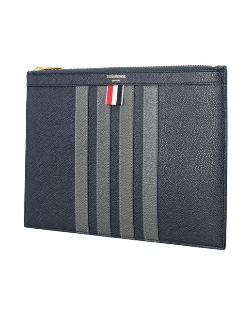 Thom Browne Gray Pebble Grain Leather 4 Bar Small Document Holder for men