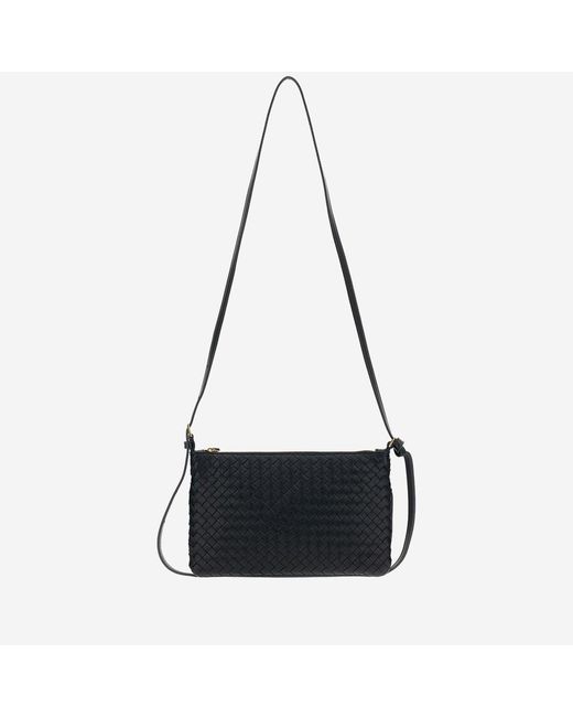 Bottega Veneta Black Shoulder Bag Mini Woven Leather Lambskin