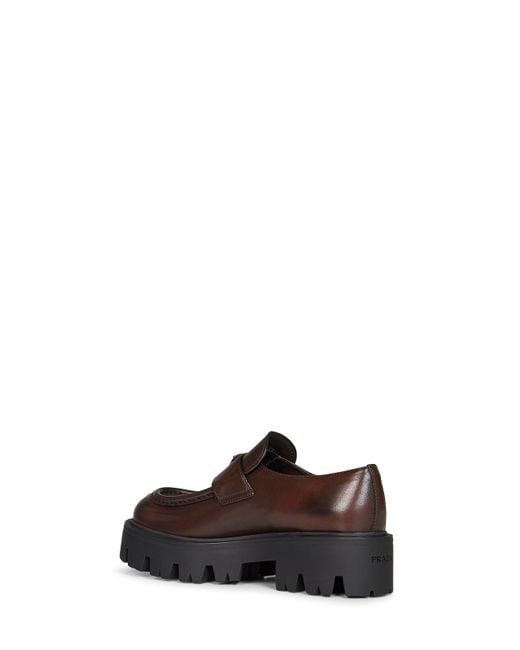 Prada White Loafers Brushed Leather Teak Calf