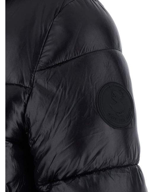Save The Duck Black Biddy Down Jacket With Hood And Logo On The Sleeve