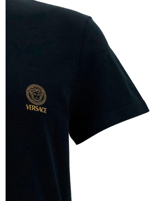 Versace Black Crewneck T-Shirt With Medusa Logo Print for men