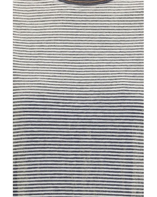 Brunello Cucinelli Gray Striped Short-Sleeve Crewneck T-Shirt Linen; Elastane T-Shirts