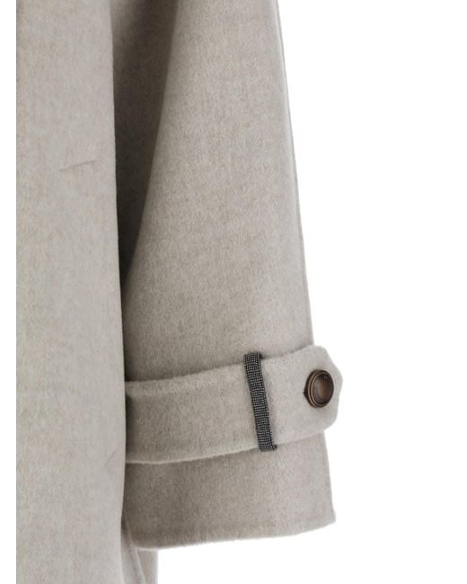 Brunello Cucinelli Gray Double-Breasted Coat With High Neck And Wooden Buttons