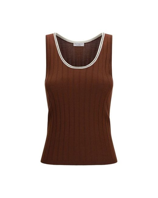 Brunello Cucinelli Brown Bordeaux Wool Oves Aries Sleeveles T
