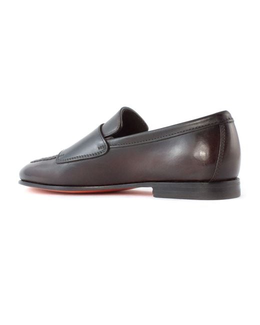 Santoni Brown Leather Double-Buckle Loafer for men