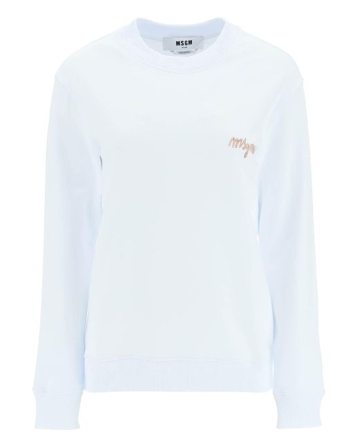 MSGM White Multicolored Logo Embroidery Sweatshirt