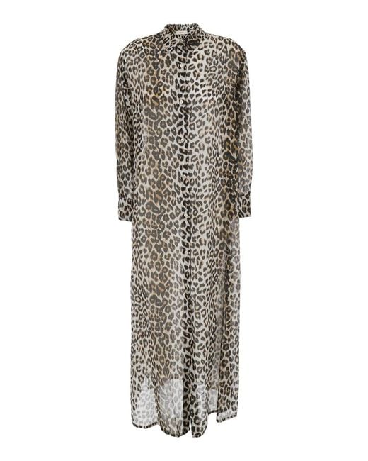 Jucca Gray Dress Animalier Print With Long Sleeves And Front Buttons Viscose