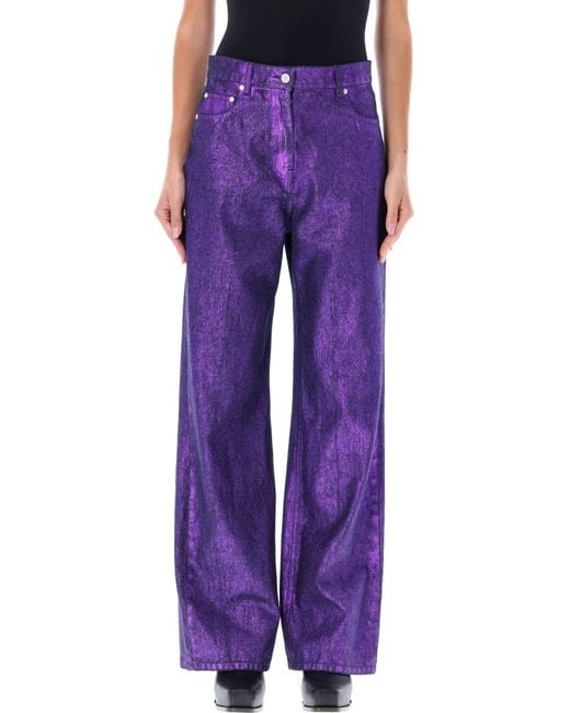 MSGM Denim Glitter Laminated Baggy Jeans in Violet (Purple) Lyst