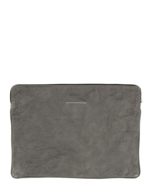 MM6 by Maison Martin Margiela Gray Logo-Plaque Zipped Laptop Bag