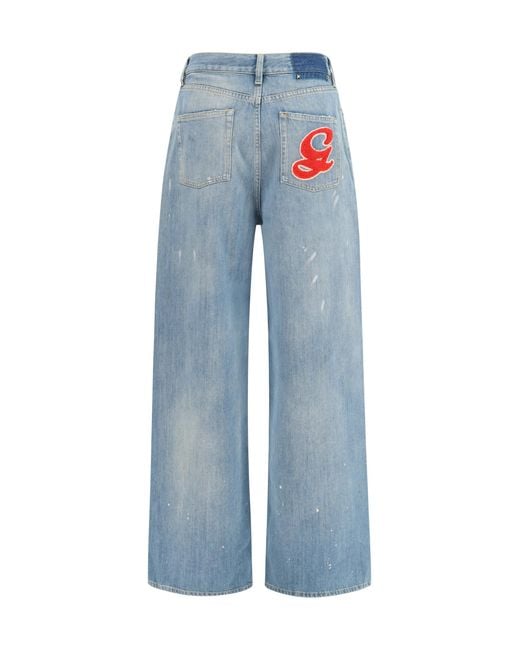 Golden Goose Deluxe Brand Blue Embroidered Logo Denim Jeans