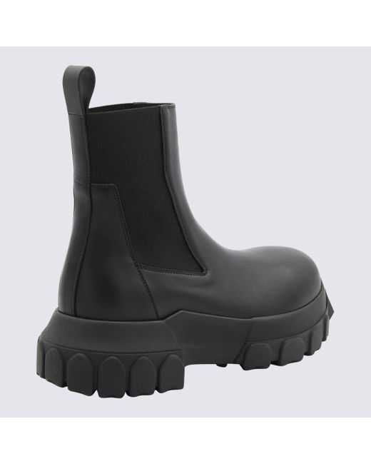 Rick Owens Black Leather Beatle Bozo Tractor Ankle Boots