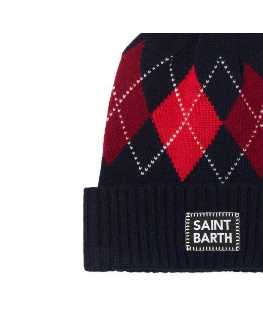 Mc2 Saint Barth Blue Beanie With Argyle Print for men