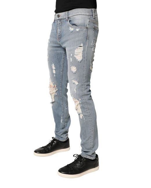 Dolce & Gabbana Blue Distressed Skinny Denim Jeans Cotton Elastane Clothing for men
