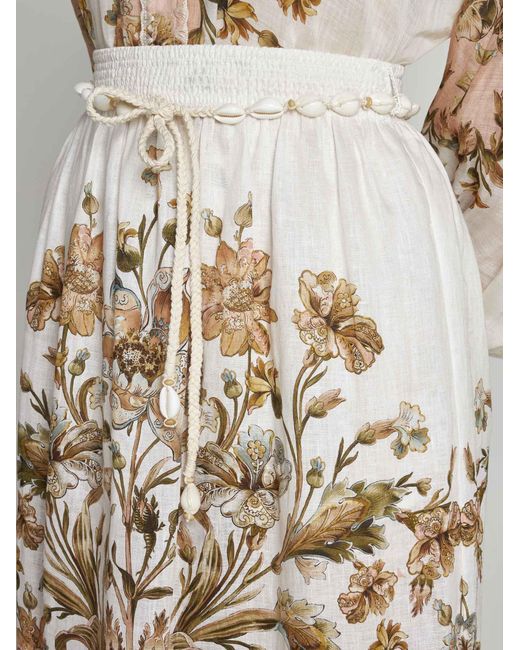 Zimmermann White Chintz Print Linen Maxi Skirt