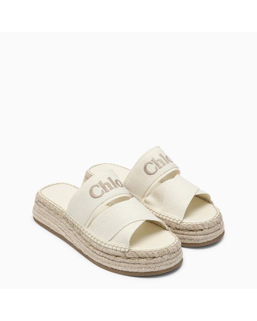 Chloé White Ivory Mila Flat Sandal With Logo
